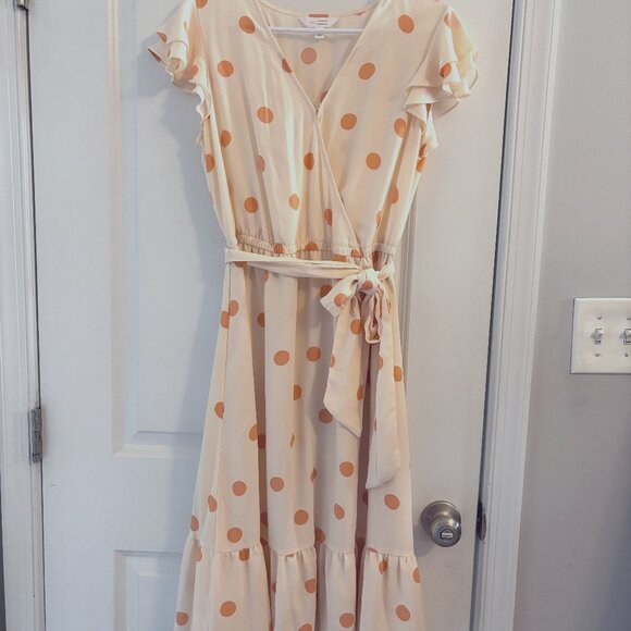 LC Lauren Conrad Polka Dot Flutter Sleeve Midi Dress Women's Size Medium - Picture 1 of 4